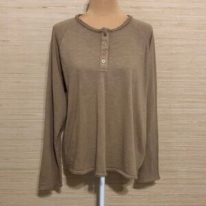 Zara Taupe Beige Long Sleeve Henley Square Loose Fit 100% Cotton Top size Large